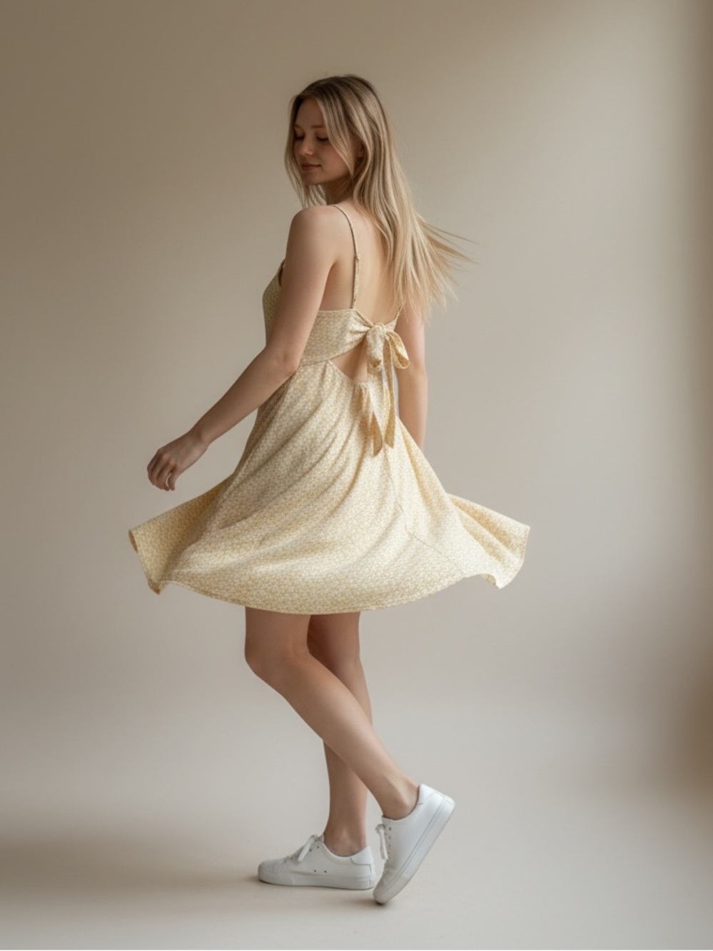 American Eagle Outfitters Pale Yellow Dress with Floral Trim